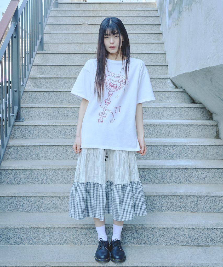 Mihebeu Three-Pattern Shirred Vintage Skirt Ivory
