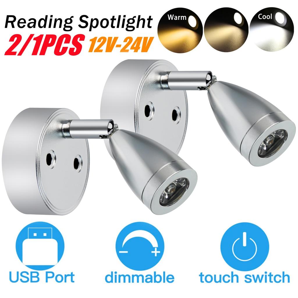 2/1PCS Silver/Black DC 12-24V Car Interior Accessories LED Reading Car Spot Lights RV Boat Caravan Motorhome Bedside Wall Lamp