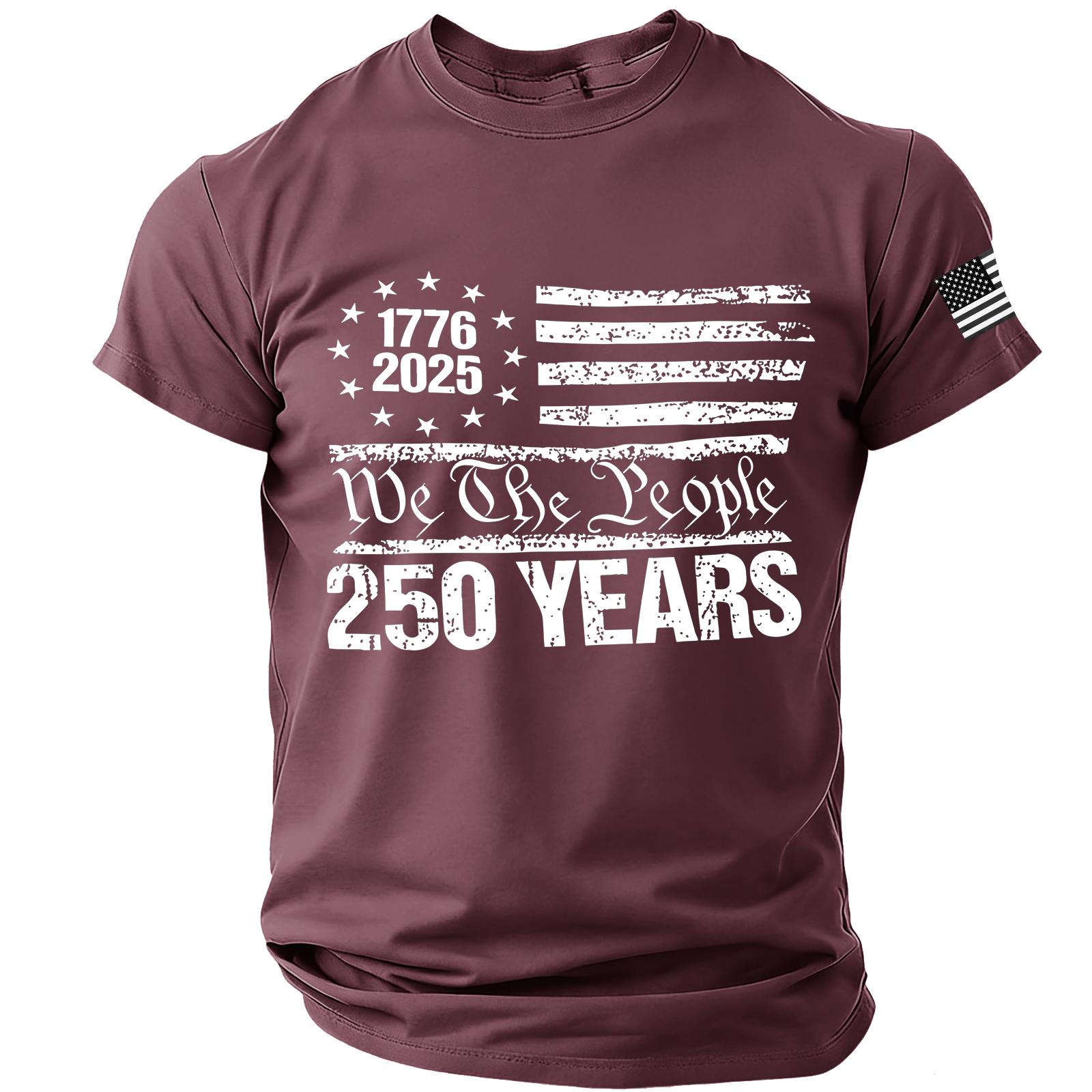 

Short Sleeve Crew Neck T Shirt with 1776 2025 Print We The 250 Years Graphic and Flag Pattern Casual Fit Top for Men XXXXL винный