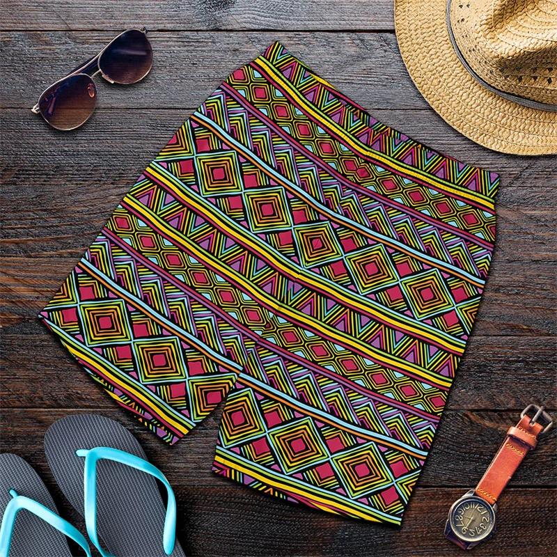 Impressão 3D Listra Étnica Africana Calções Curtos Masculino Feminino Padrão Exquisito Calções de Banho Verão Havaiano Oversized Shorts de Praia