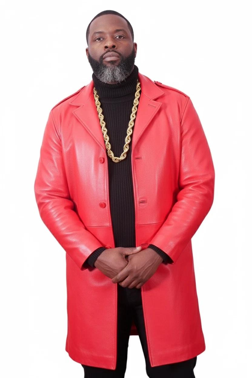 

Модный мужской плащ из овчины для вечеринок ручной работы, красный, новый стильный тренч из кожи 2XL красный