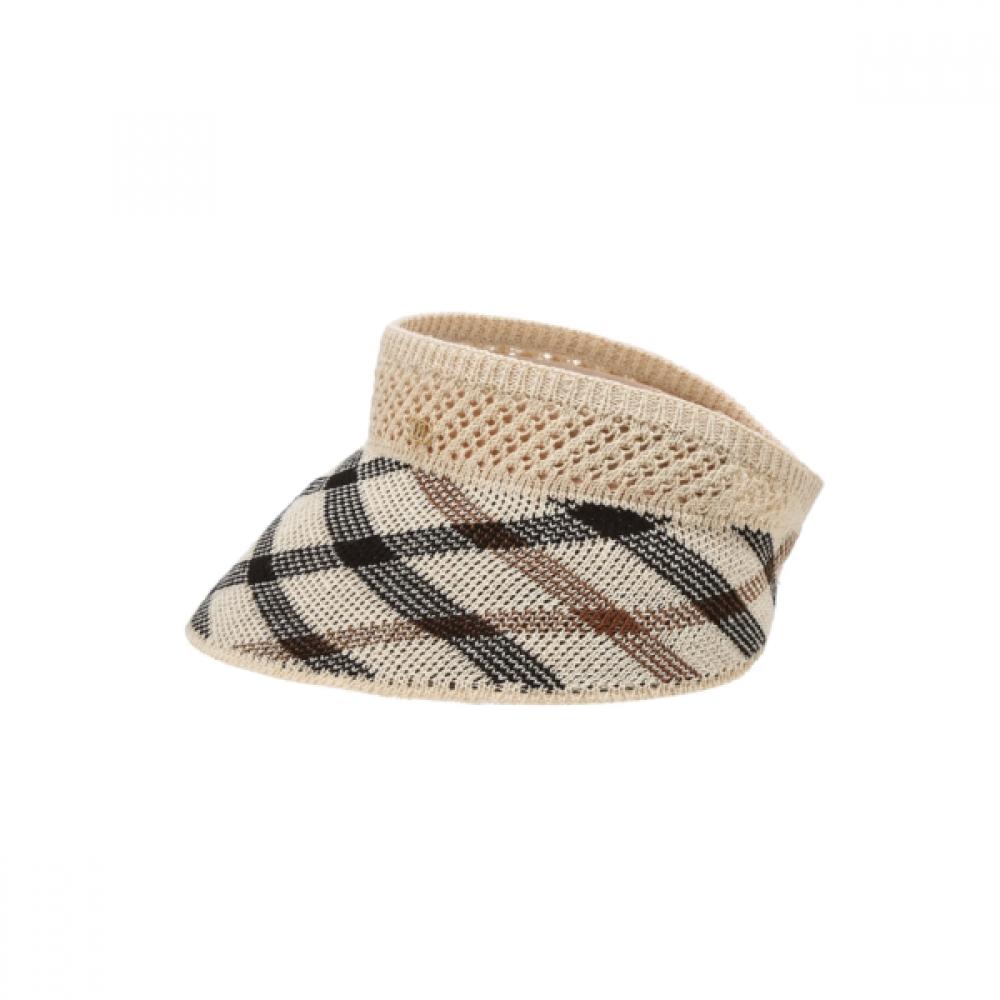 Daks Packable Brown Check Knit Sun Cap With Dd Metal Ornament