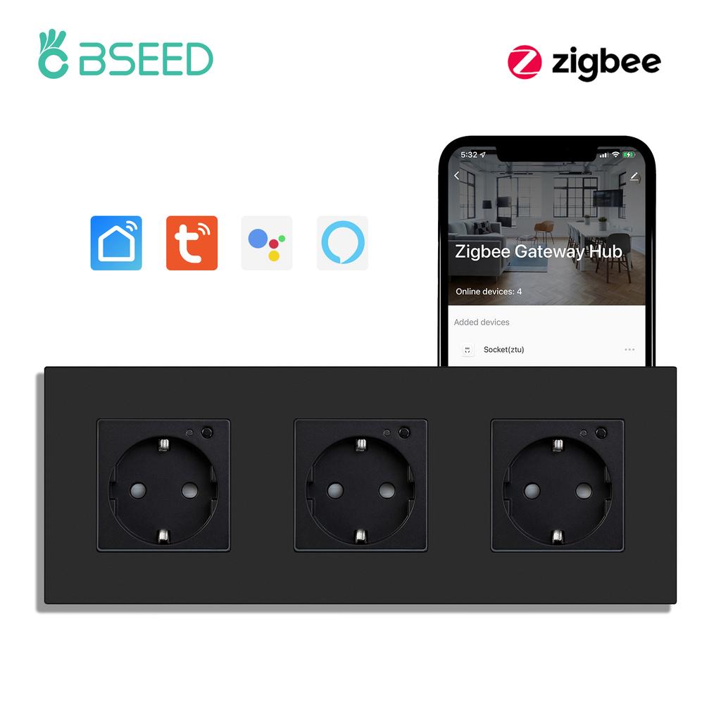 Bseed Zigbee Europe Russia Standard Plastic Wall Smart Power Socket Plug Work With Tuya Gateway Smart Life Alexa App Four Colors