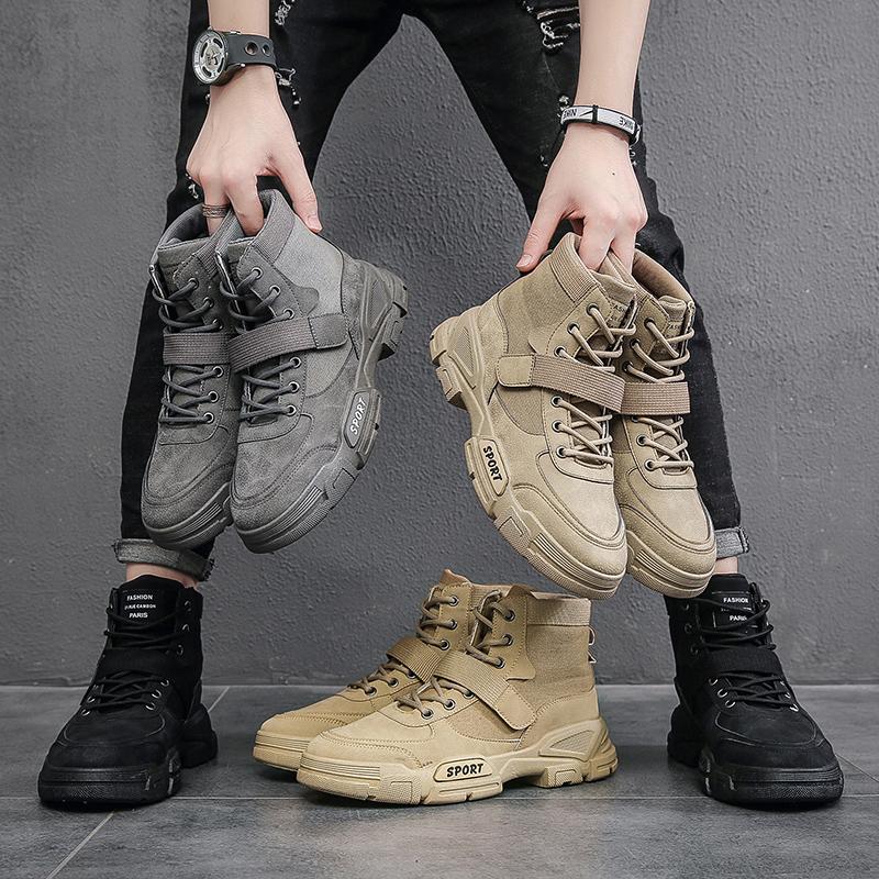 Fashion 2025 New Work Boots Men Comfort Desert Boots Retro Casual High Top Shoes for Men Round Toe Non-slip Hiking Booties Botas Hombre