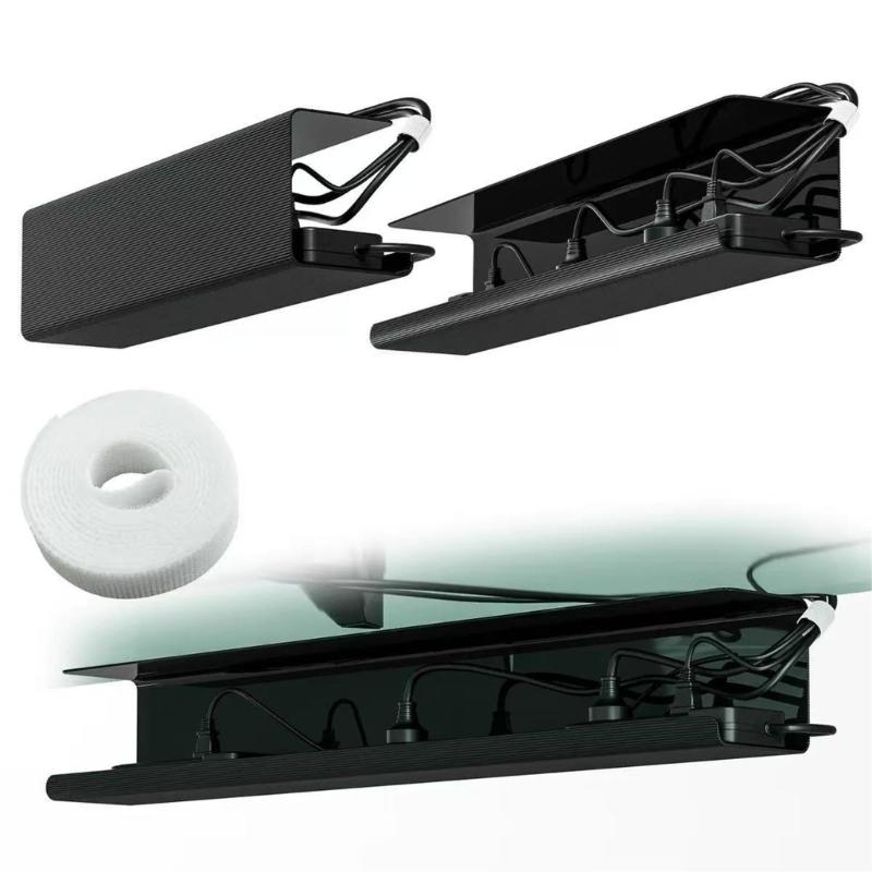 Pack of 2 Space Saving Cord Organizers Trays Under Desk for Neat Storage of Wires and Adapters in Office or Living Area