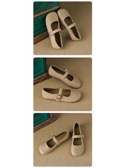 Weiwei Girl 520-1 French Mary Jane Fairy Style Flats - Women's Plus Size, Single Strap, Shallow Mouth.