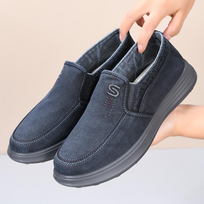 Old Beijing new cloth shoes dad shoes fashionable versatile soft sole comfortable pure cotton canvas shoes lazy one pedal PU sole