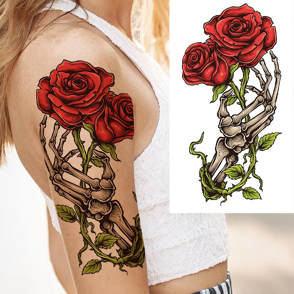 1 Sheet 3D Flower Temporary Tattoos Sleeve For Women Girls Watercolor Peony Rose Sexy Tattoo Sticker Water Transfer Transferable