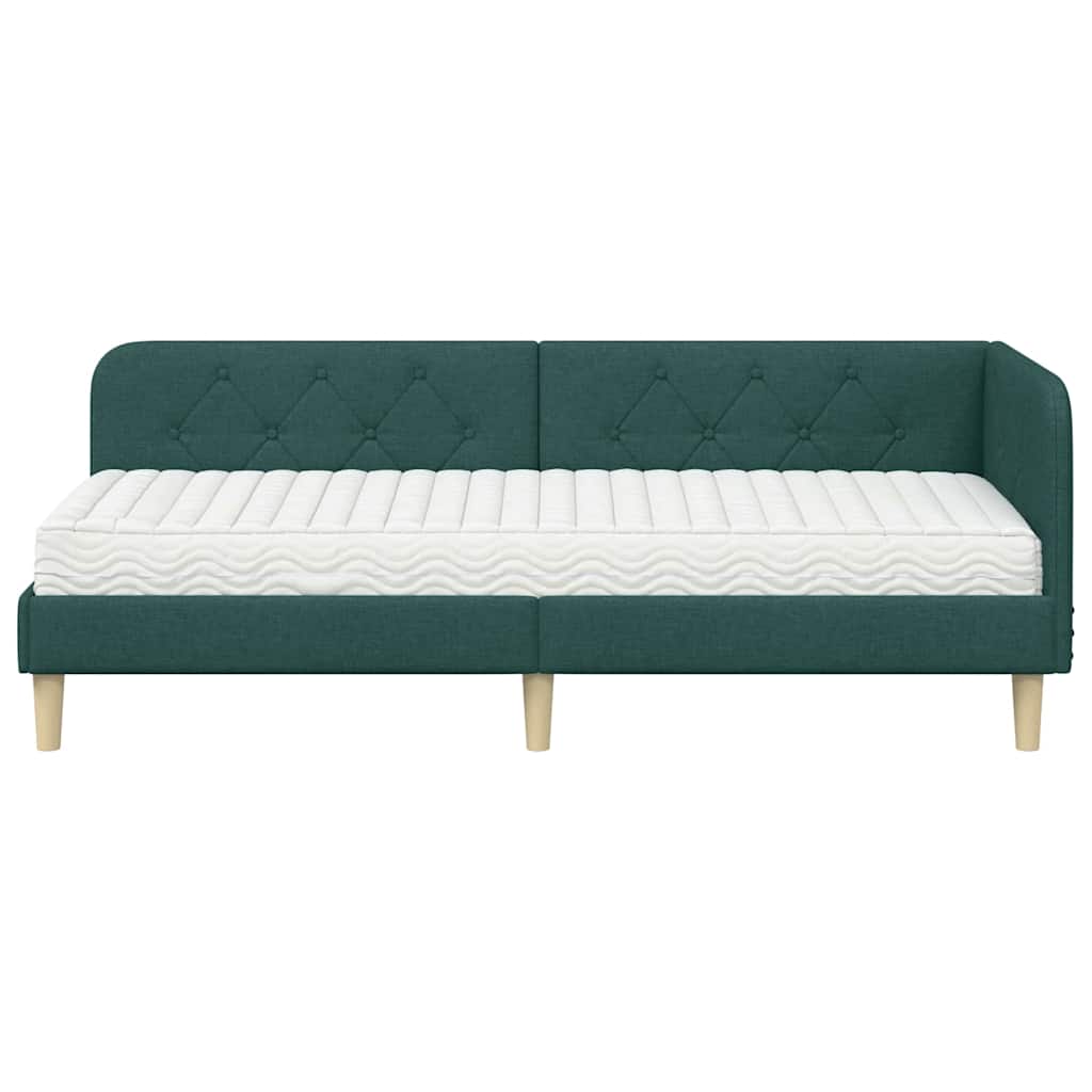 Corner Bed Frame Dark Green 80 X 200 Cm Fabric