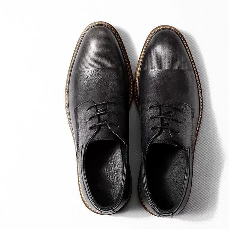 Brand Mens Oxfords Shoes Handmade Cowhide Leather Round Head Lace Up Business Formal Dress Shoes Non-Slip Rubber Soled Men Flats