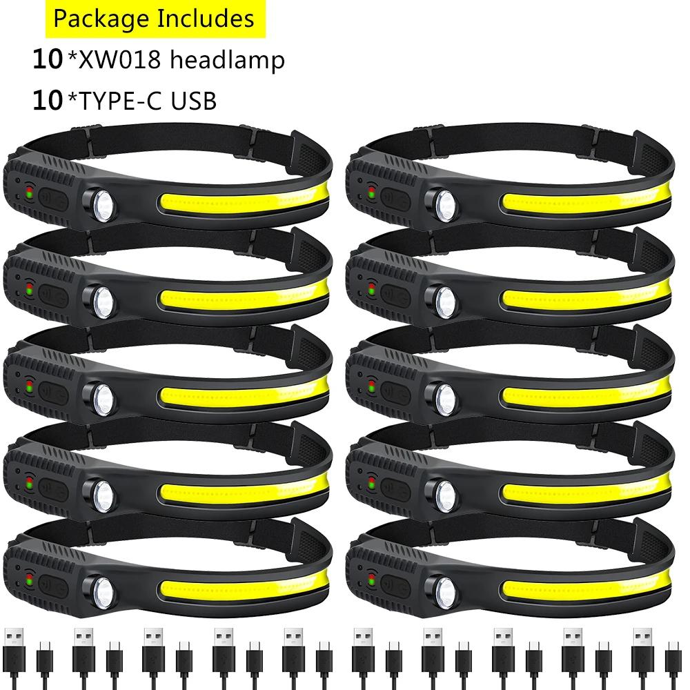 Induction Headlamp COB LED Sensor Head Lamp Built-in Battery Flashlight USB Rechargeable Head Torch 5 Lighting Modes Headlight