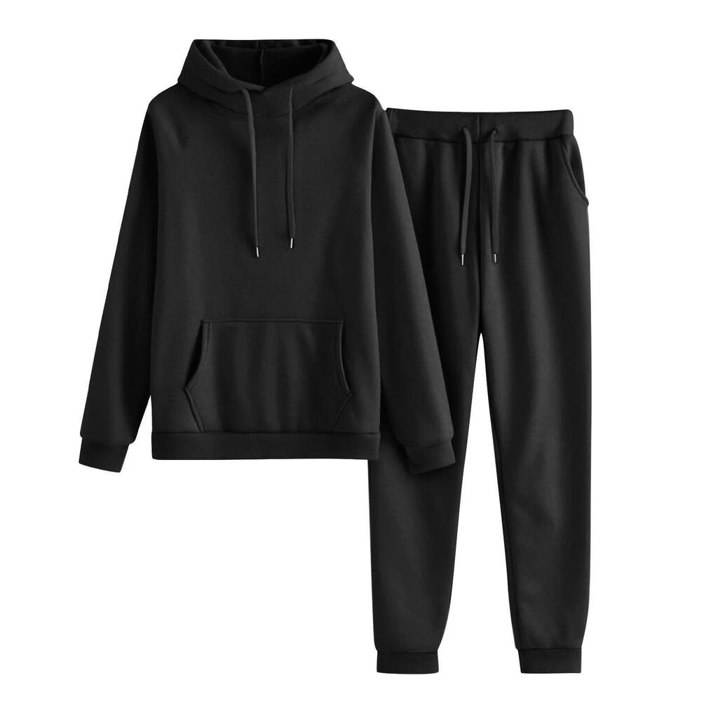 Kapuzenpullover mit hohem Kragen und Plüschfutter & Lässige Hose Set - Herbst/Winter Mode
