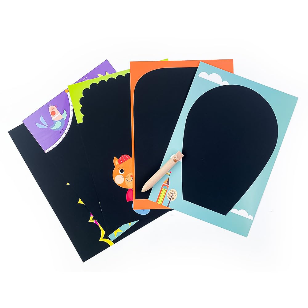 DJECO Discover Scratch Art Cards Scratch Pen Educational Toy for and Toddlers Perfect for Sports and Autumn Evenings - Scratch, Color, Drawing,