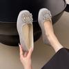 French Rhinestone Satin Square Head Single Shoes Women's 2025 New Spring Flat Temperament with Skirt Mary Jane Shoes Ladyshoes