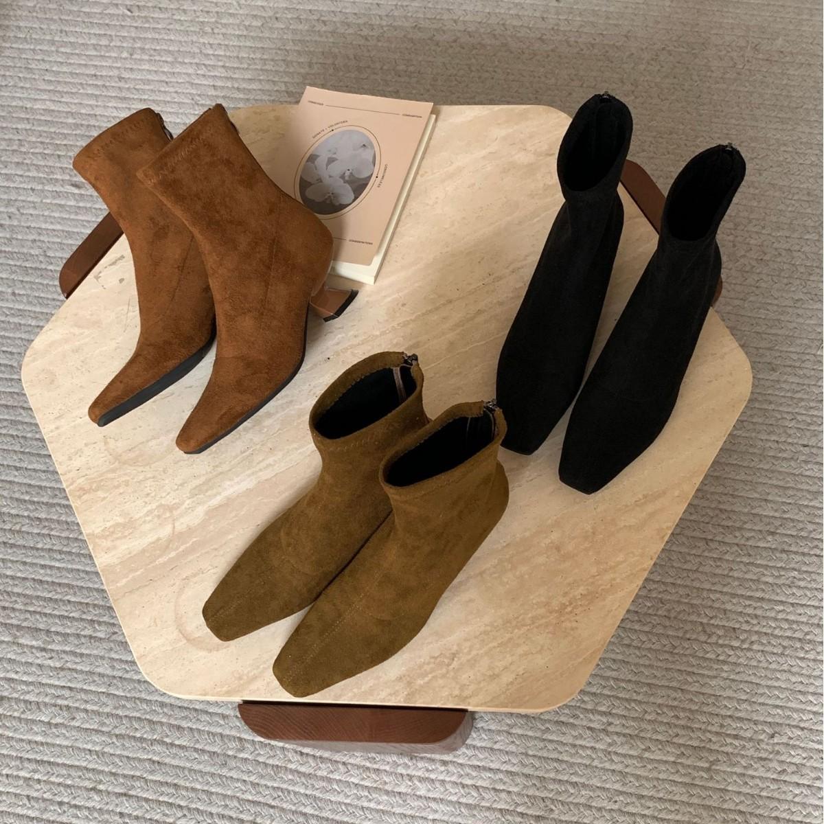 

2025 new square head low tube thin rear zipper soft sole Martin Chelsea thick high heel women s short boots 39 коричневий