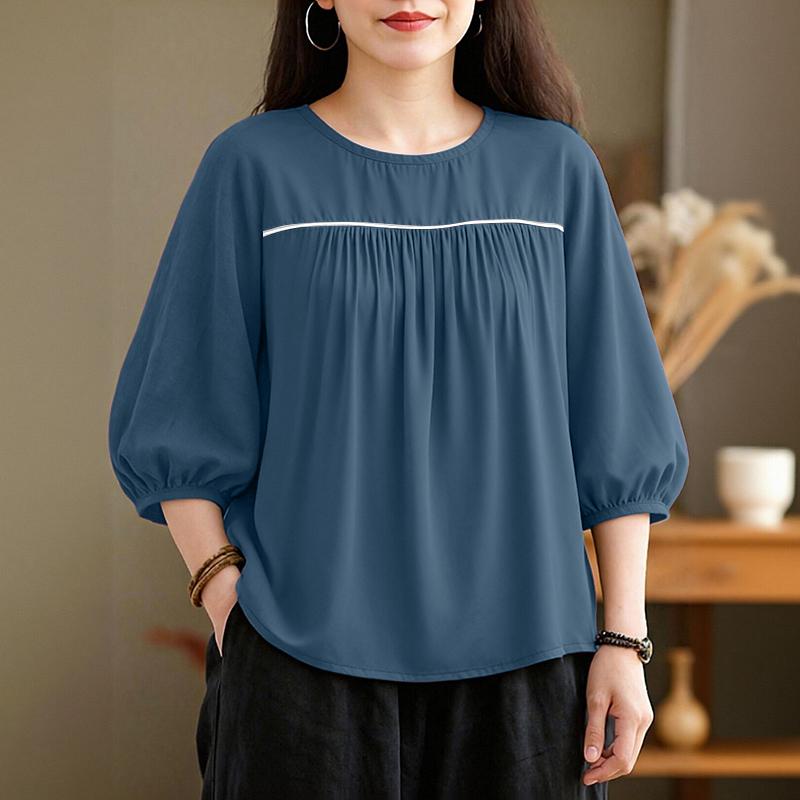 ZANZEA Women Casual Round Neck Loose Half Sleeve Blouse