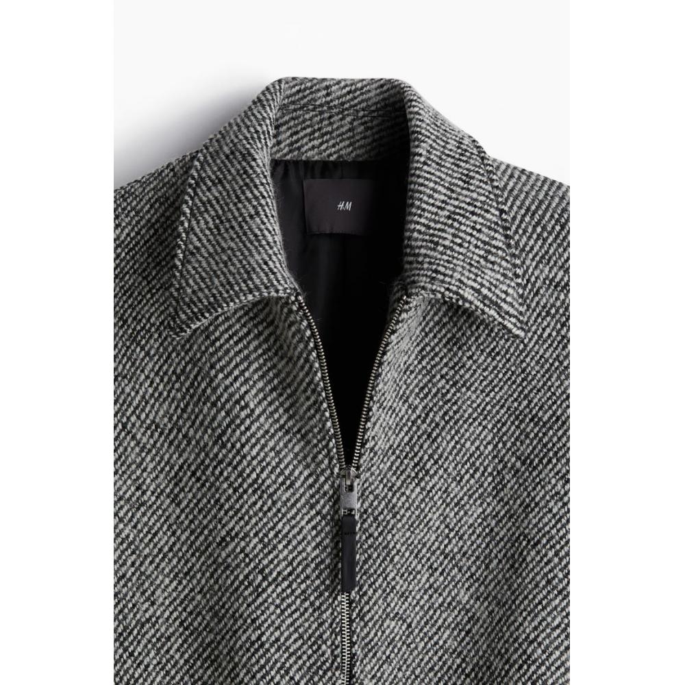 H M Regular Fit Wool Blend Jacket Black wHite