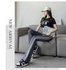 Plus Size High Waist Shark Flare Pants with White Stripe - Women's Spring Slimming Long Pants