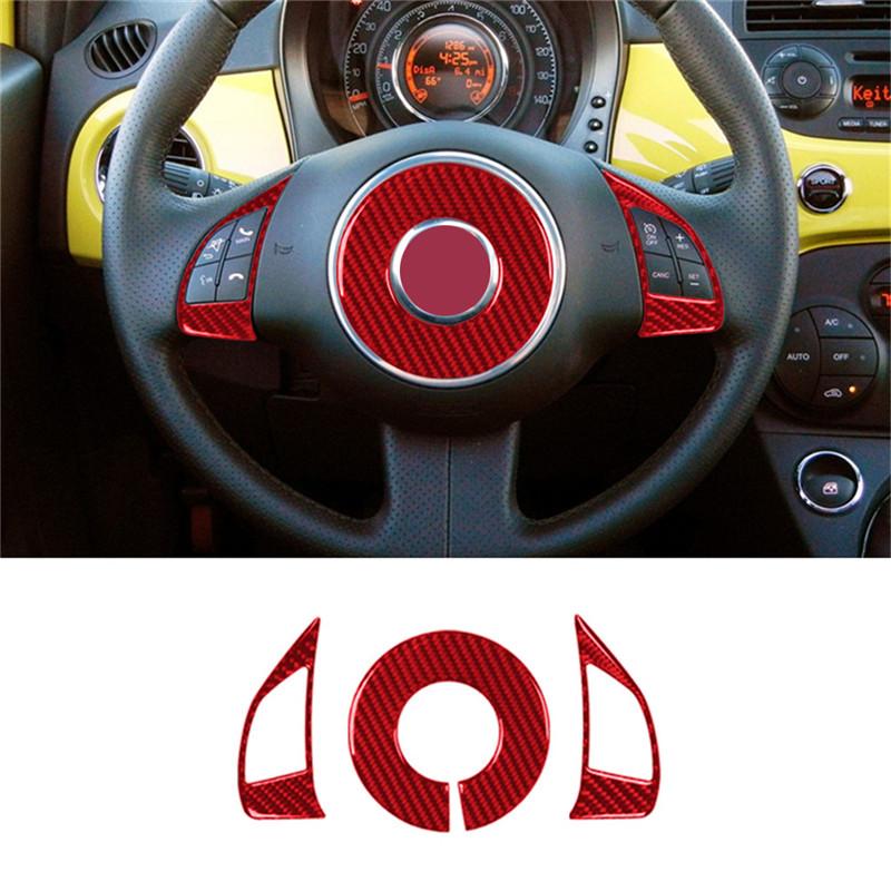 Carbon Fiber Car Steering Wheel Panel Buttons Trim Frame Cover Sticker For Fiat 500 2012-2015 Car Styling Accessories