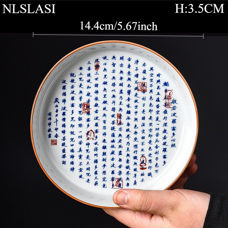 

Ceramic Covered Bowl Scripture Pattern Design Tea Bowl with Lid Kung Fu, Pu Erh Tea Set Bowl Cover Mat Kitchen Drinking Utensils