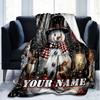 1PC Custom Name Winter Snowman Lantern Scene outdooor Flannel blankets Throw Blanket All-Season Throw Gift Bedspread for Couch, Bed, Camping Holiday B