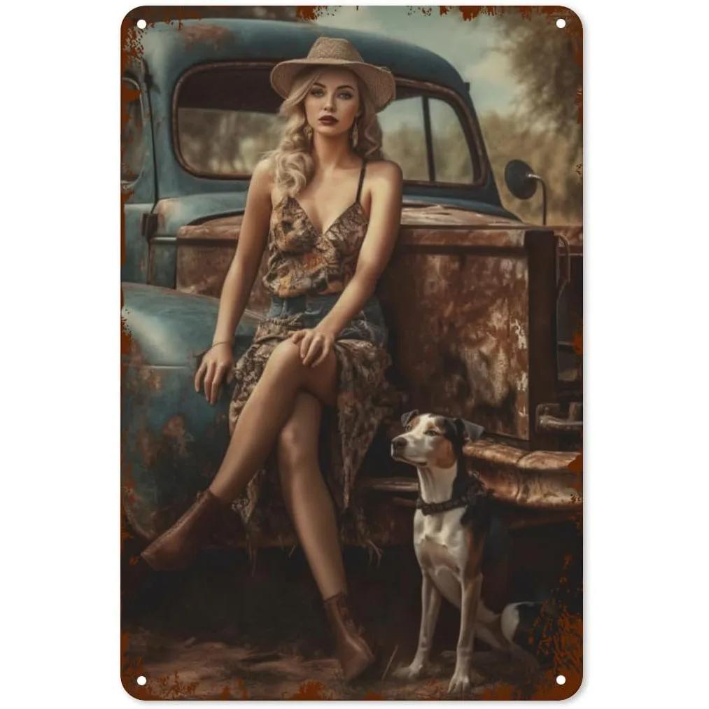 Vintage Pinup Girl Fast & Sexy Girls Classic Car Automobile Metal Tin Sings For Man Cave Garage Bar Cafe Clubs Car Decor Posters