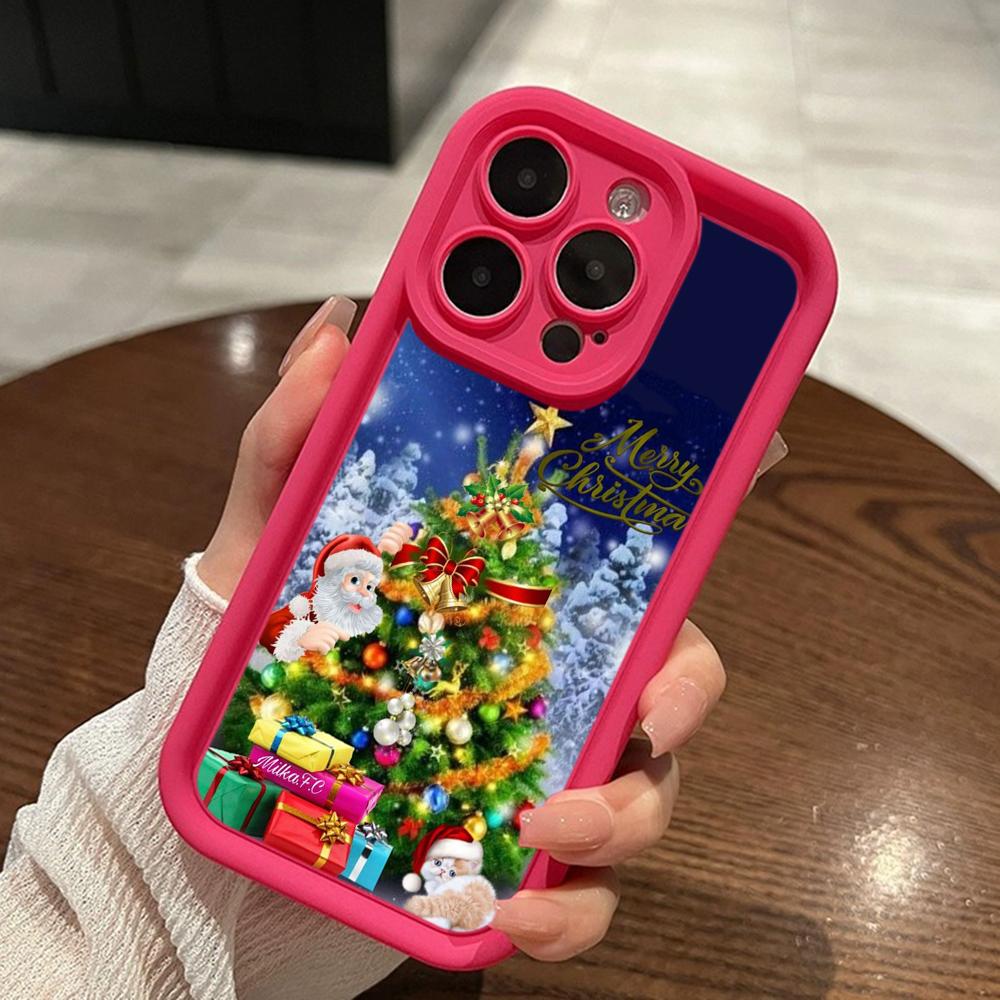 Ae119 Merry Christmas Santa art design Phone Cases for iPhone 16 14 13 11 Pro Max 15 7 8 6 Plus 12 mini XR XS Max SE Angel Eye Ladder Protective Cover