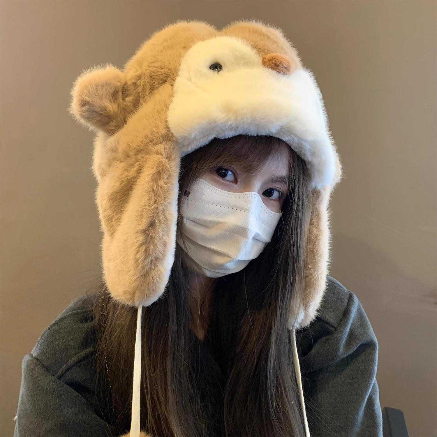 

Cute, Penguin Plush Hat, Female, Fall and Winter, Cold, Thickened Warm, Ear Protection, Show Face Small, Cycling Ski Cap Head circumference (54cm-60cm) хакі