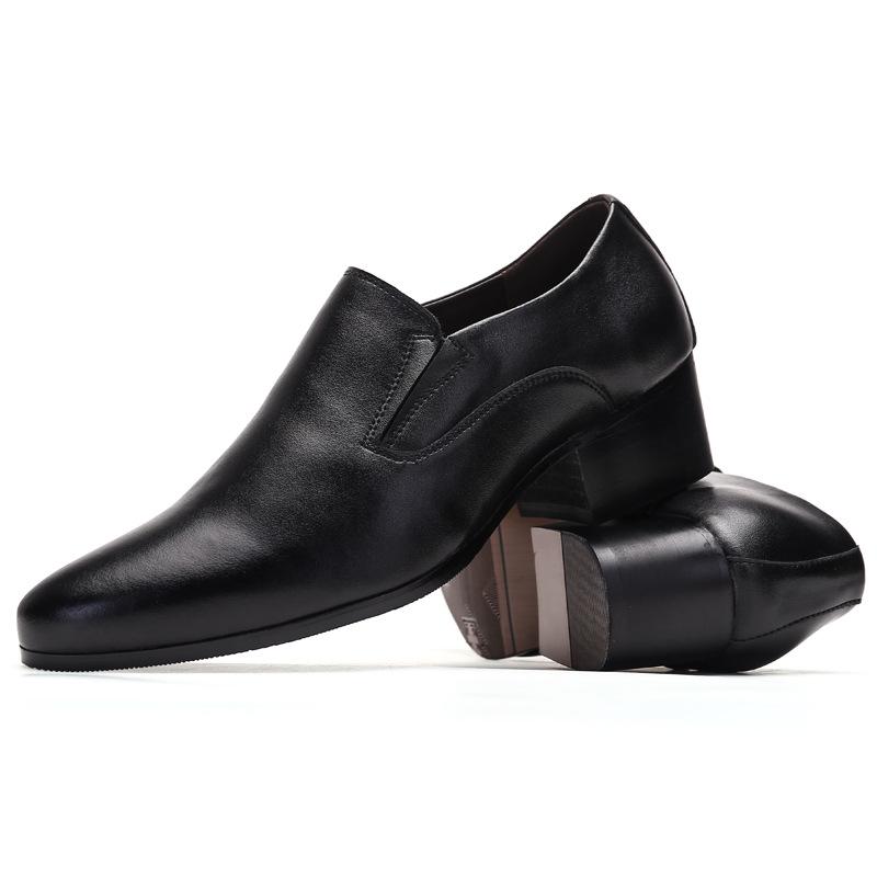 Men's High Heel Leather Shoes - 6CM and 8CM Height Options, Genuine Leather, Trendy Pointed Design