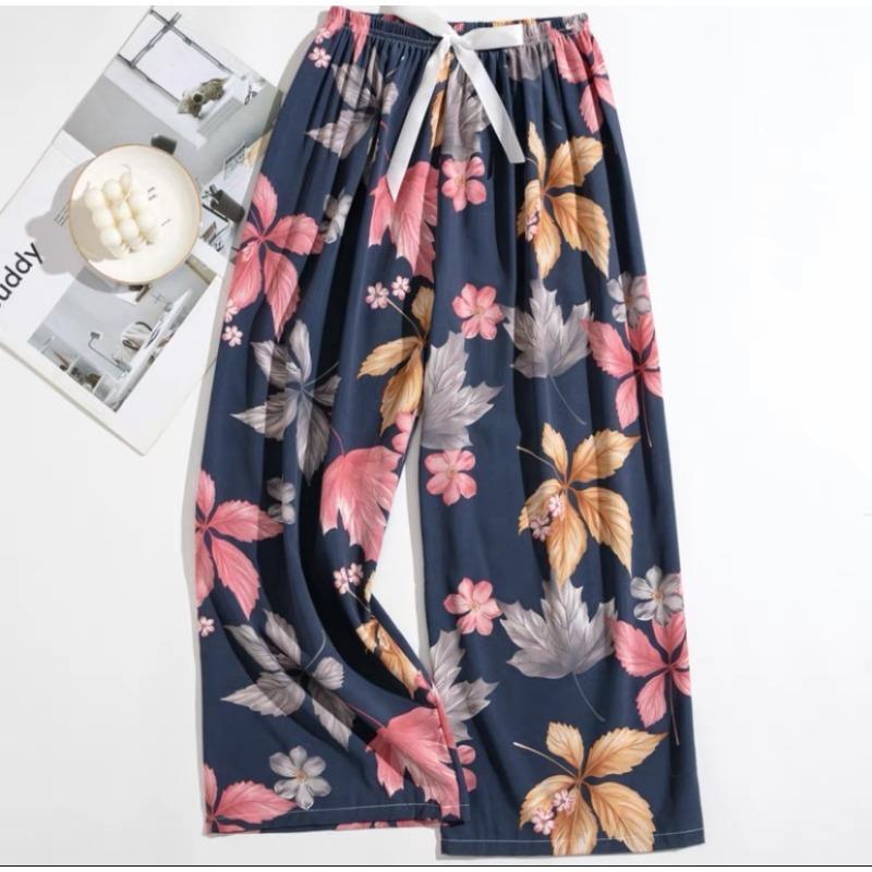 VEZFAA Moda damă ocazional cu imprimeu cu model de flori Pantaloni cu talie înaltă Pantaloni și capris