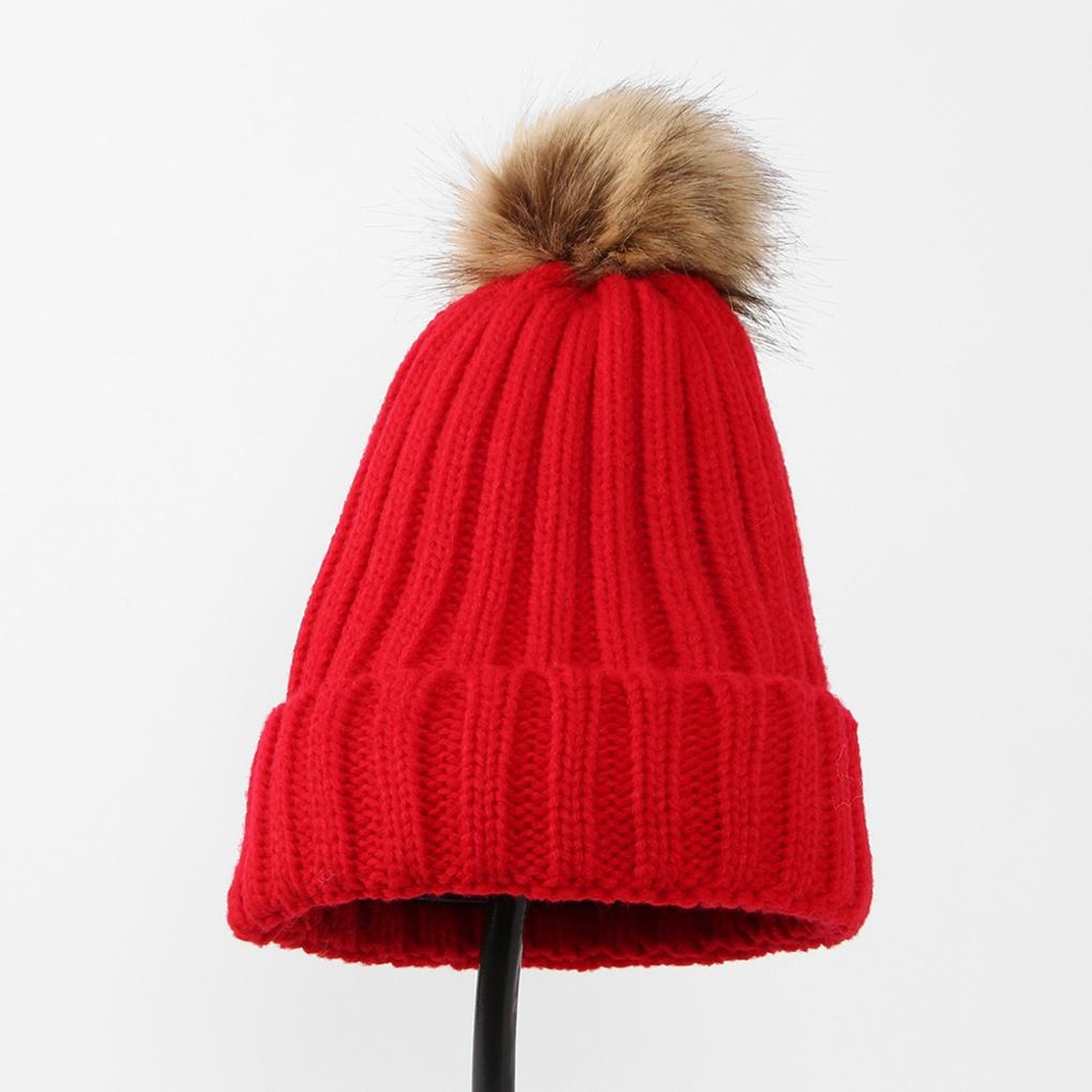 Winter Pom Pom Hat / Red Knit Hat