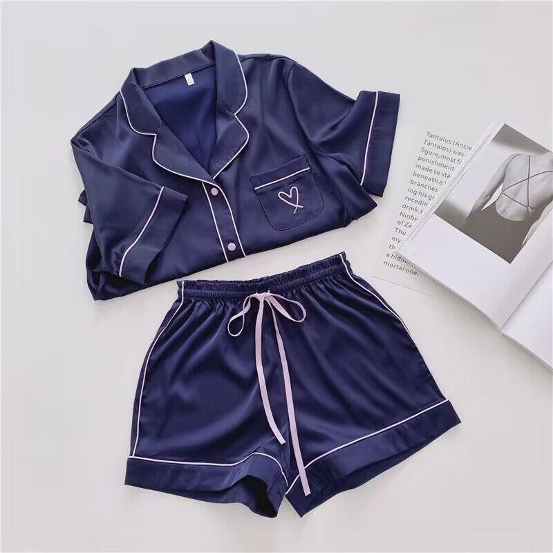 Women’s Pajamas Shirt and Shorts 2 Pieces Set Viscose Sleeping Suits Summer Home Casual Wear Comfy Sleep Lounge Nightwear