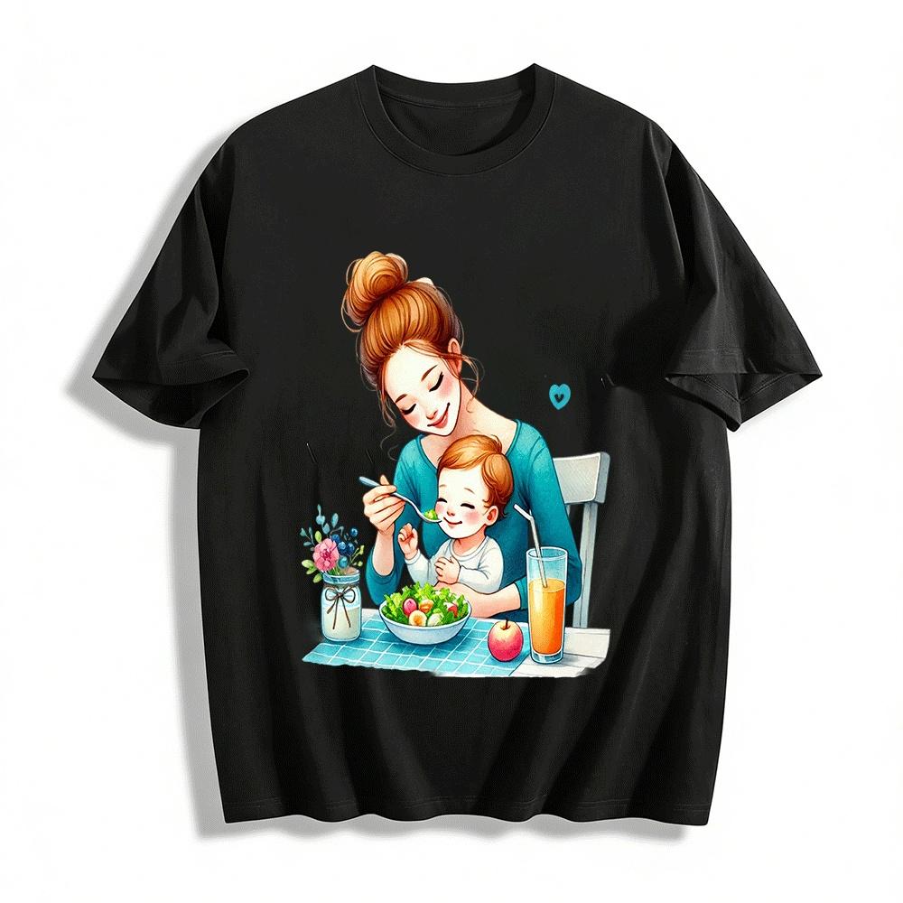 Warm Parent-child Feeding Print Casual Top Pure cotton T-shirt XXS