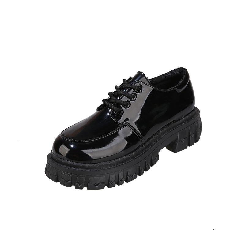 Neue Plateauschuhe im britischen Stil, kleine Lederschuhe für Damen, vielseitige Plateau-Freizeitschuhe für Damen, schwarze Einzel-Schuhe, Muffin-Slipper