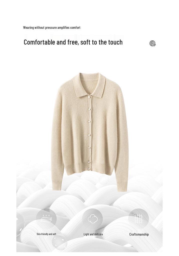 Women's Cashmere Polo Collar Cardigan: Elegant Autumn/Winter Knit Sweater