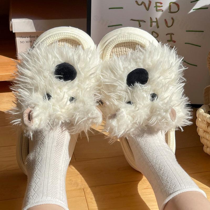 Fashion Women Slippers Cartoon Dog Cute Indoor Linen Casual Slippers Comfortable Platform Spring Autumn 2025 Home Couple Fluffy Slippers