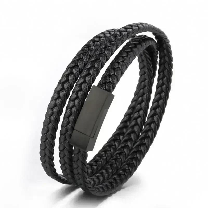 Hochwertiges handgeflochtenes Leder Edelstahl Magnetverschluss Armband Herren Charme Mode Lässiger Schmuck Geschenk