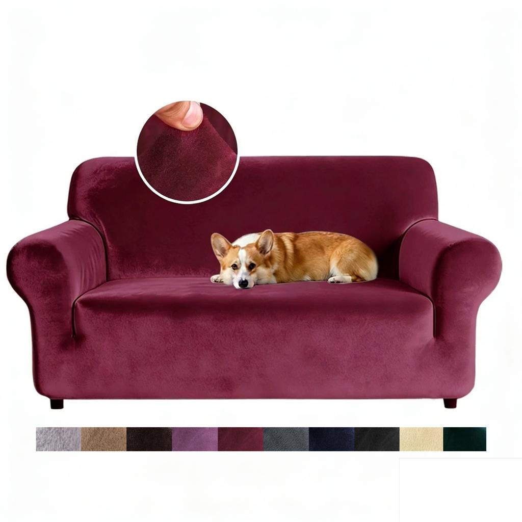 Stretch Velvet Sofa Covers for 1/2/3/4 Seater Couch Covers Thick Soft Plush Sofa Slipcover for Living Room Furniture Protector