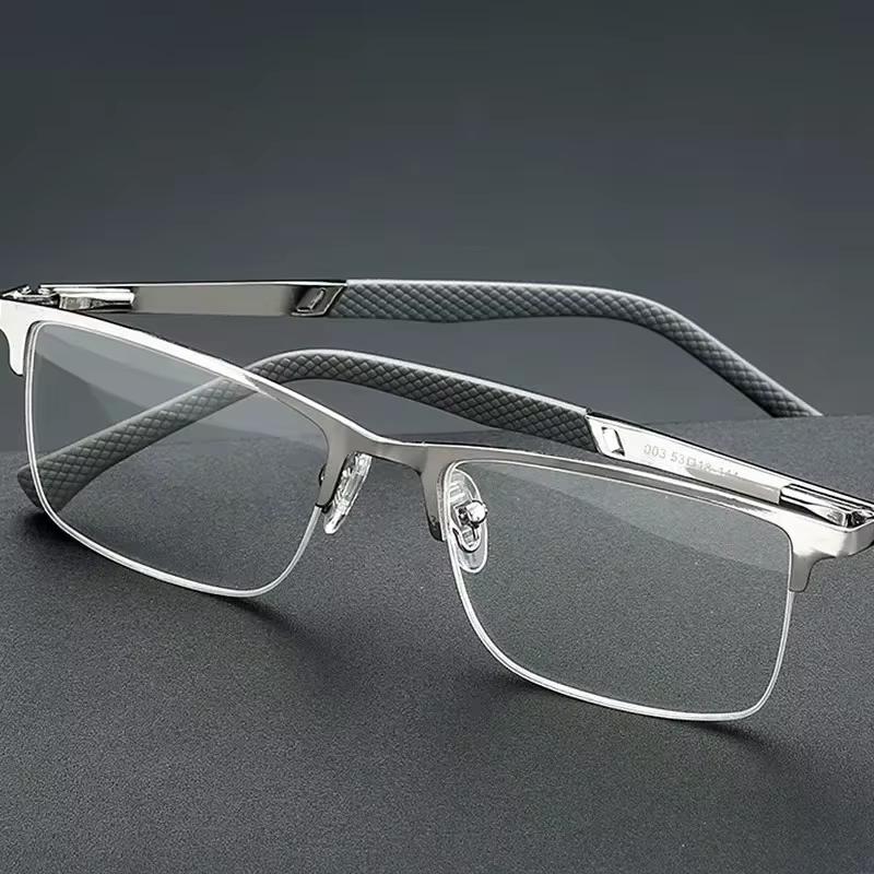 Men's Half-frame Professional Reading Eyeglasses Anti-blue Lightweight Anti-fatigue Metal Frames Presbyopia Eyeglasses + 1 .0To+4.0