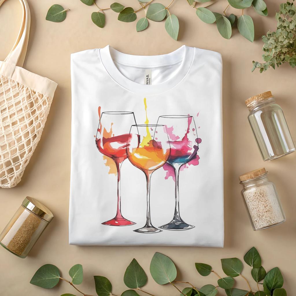 Colorful Wine Glass T-Shirt – Watercolor Art Wine Lover Tee A482