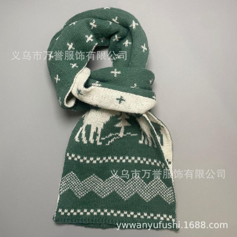 Christmas Scarf Women's Winter Senior Outdoor Street Red Versatile Jacquard Elk Warm Knitted Scarf