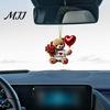 Cute Backpack Charm Teddy Bear Hanging Ornament, Holding Heart Balloon Red Rose Bouquet Decoration, Romantic Pendant Car Rearview Mirror