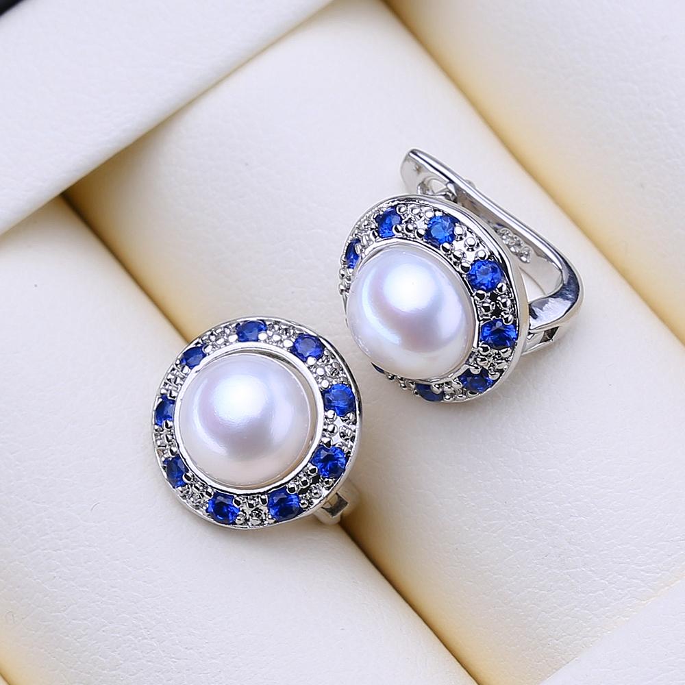 LSOOYH 7-8mm Freshwater Pearl Earrings Silver Color Fashion Cubic Zirconia Clip On Earrings For Women Birthday Gifts