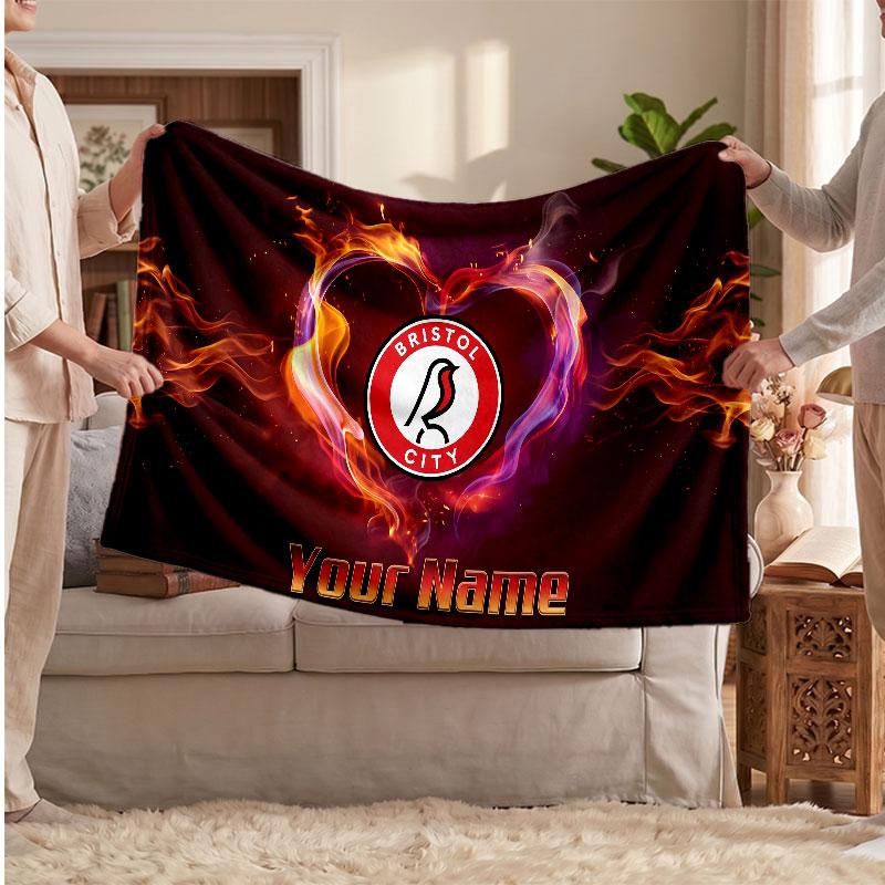 Bristol City Personalized Fleece Blanket With Football Logo, Custom Name Text Soft Warm Home Throw Blanket
