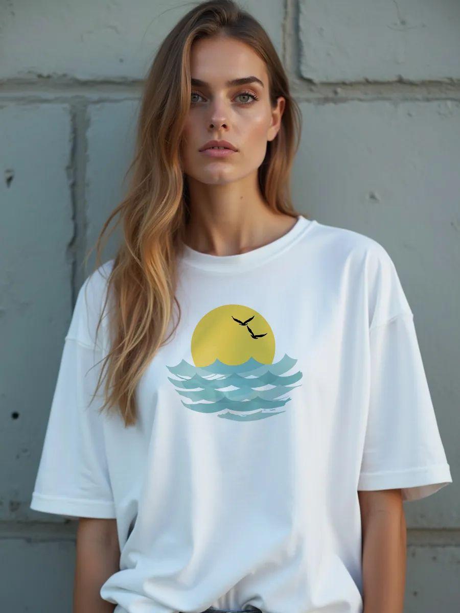 Fashionable long oversized printed T‑shirt M