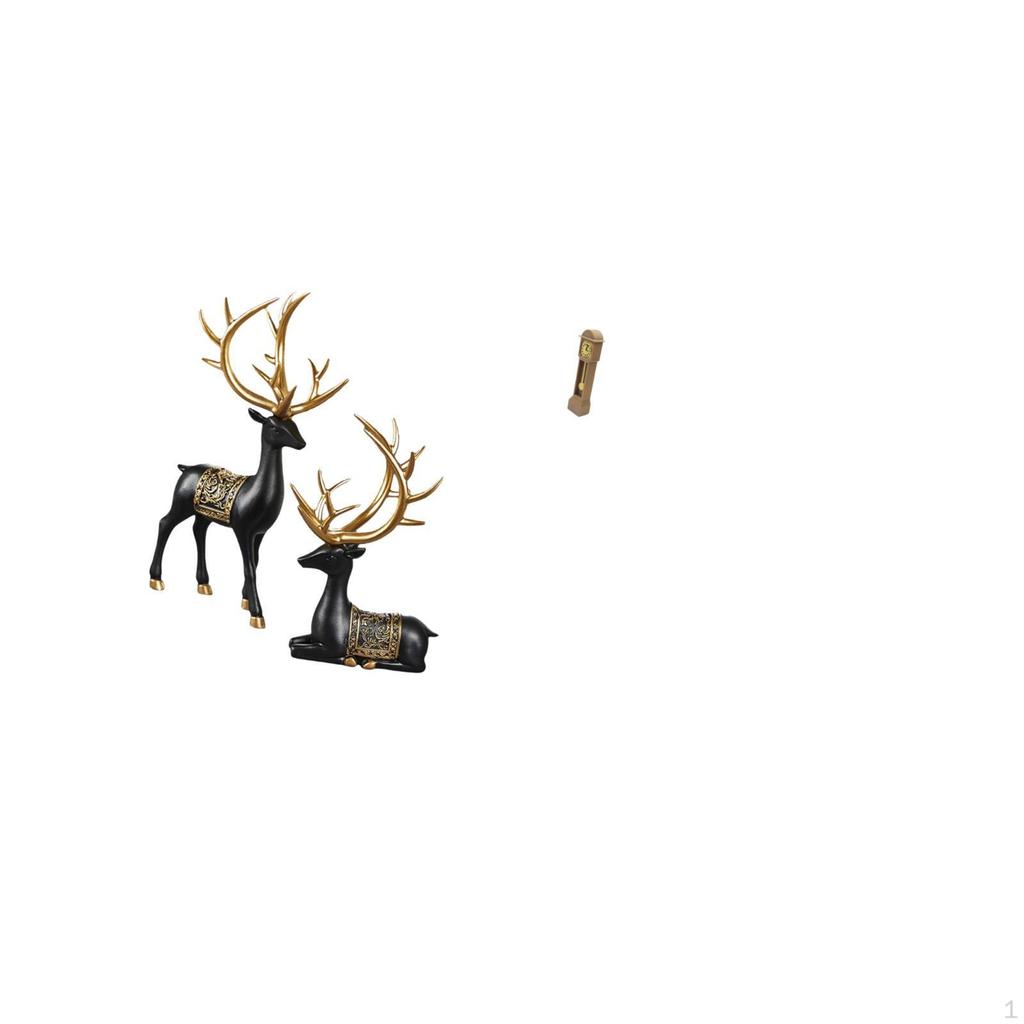 Majestic Reindeer Elk Resin Figurine with Miniature Grandfather Clock Vintage Animal Statue for Room