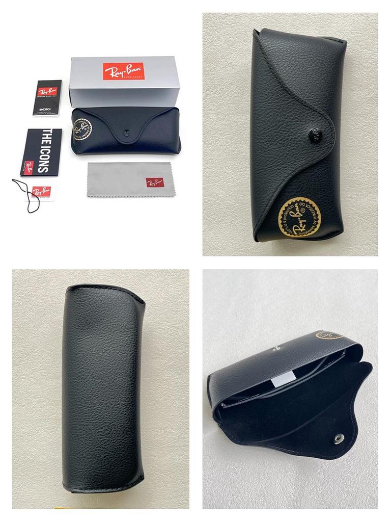RAYBAN Leather Sunglasses Case Full Set, Portable Shockproof Eyeglass Storage Box with Box, Cleaning Cloth