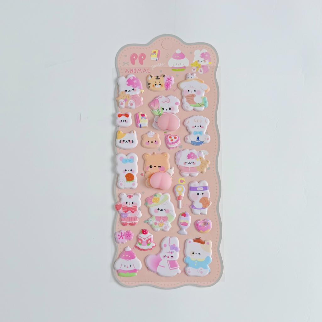 3D Puffy Animal Stickers Cute Rabbit Bear Soft Squishy Cartoon Decals For Kids Handmade Phone Case Notebook Diy Craft Decoration