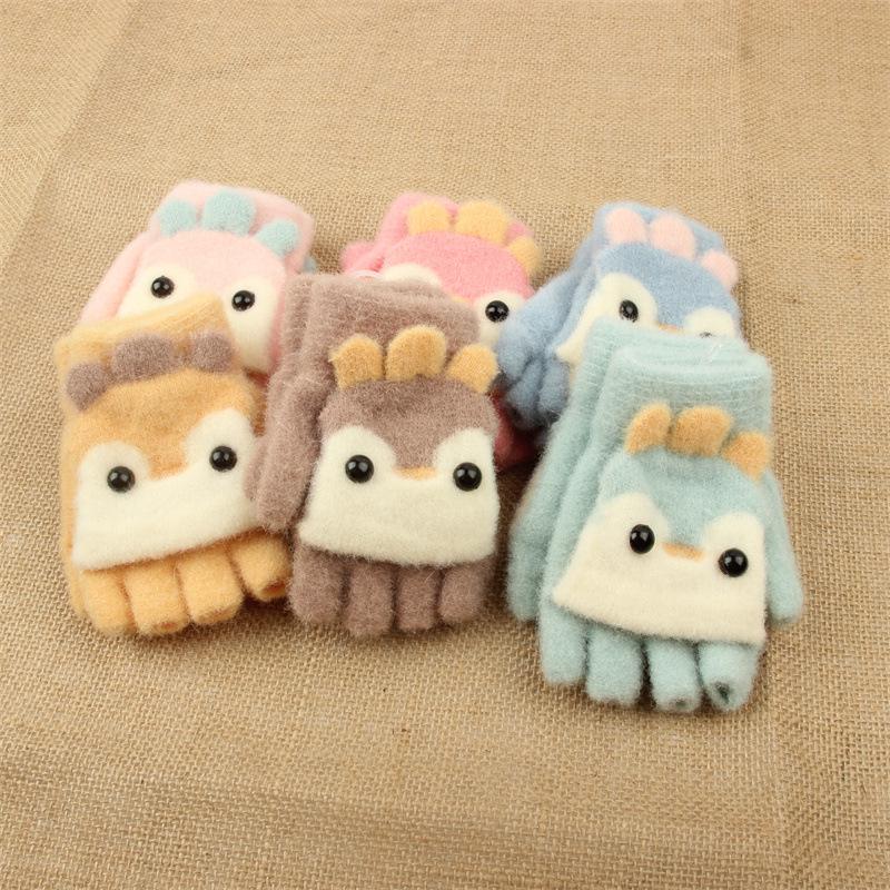 Kids' Winter Flip-Top Fleece-Lined Knit Gloves - Cute, Warm, Half-Finger for Boys & Girls