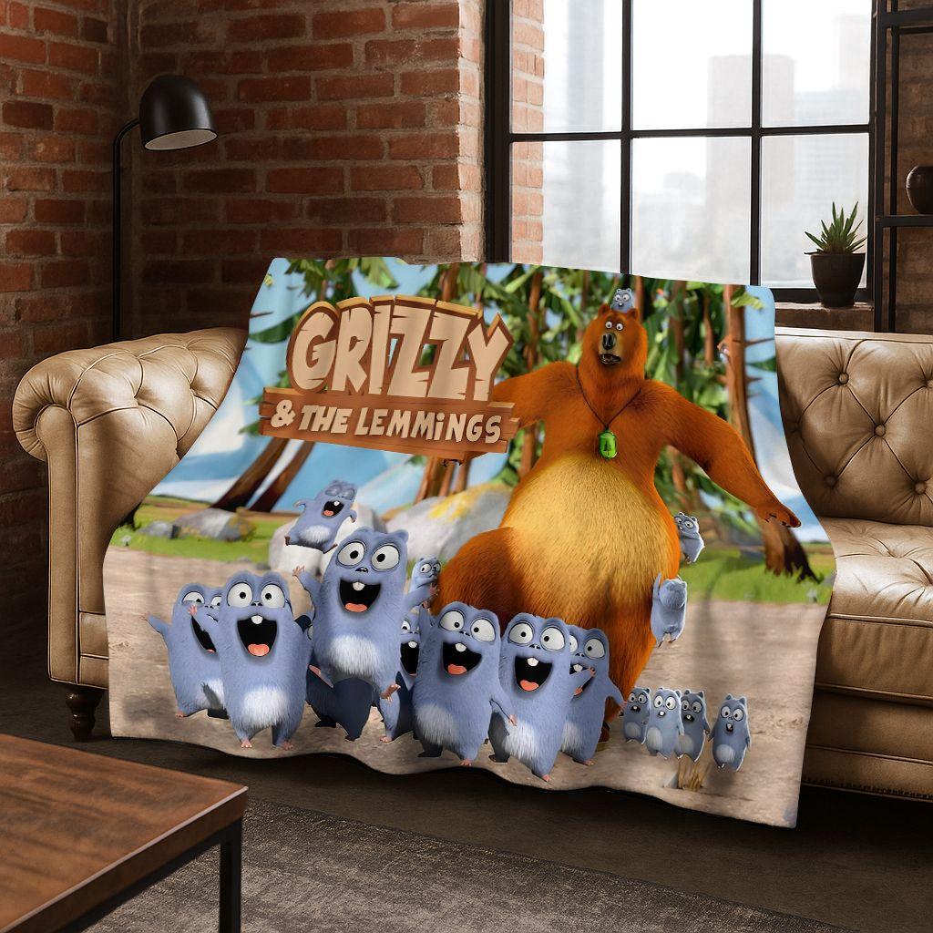 Funny Grizzy and The Lemmings Cartooon Flannel Blanket,Cozy Soft Throw Blanket for Home Bedroom Bed Sofa Picnic Cover Kid Gift